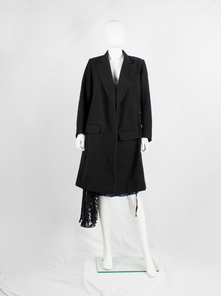 vintage Ann Demeulemeester black long asymmetric coat with overlap front fall 1998 (16)