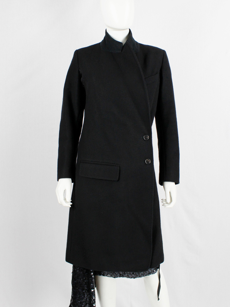 vintage Ann Demeulemeester black long asymmetric coat with overlap front fall 1998 (18)