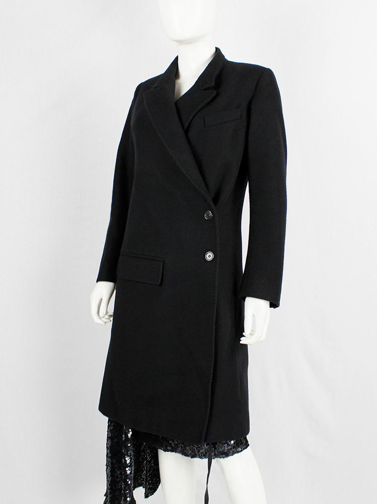 vintage Ann Demeulemeester black long asymmetric coat with overlap front fall 1998 (2)
