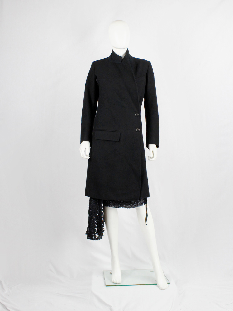 vintage Ann Demeulemeester black long asymmetric coat with overlap front fall 1998 (21)