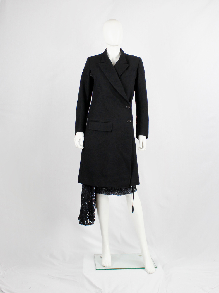 vintage Ann Demeulemeester black long asymmetric coat with overlap front fall 1998 (22)