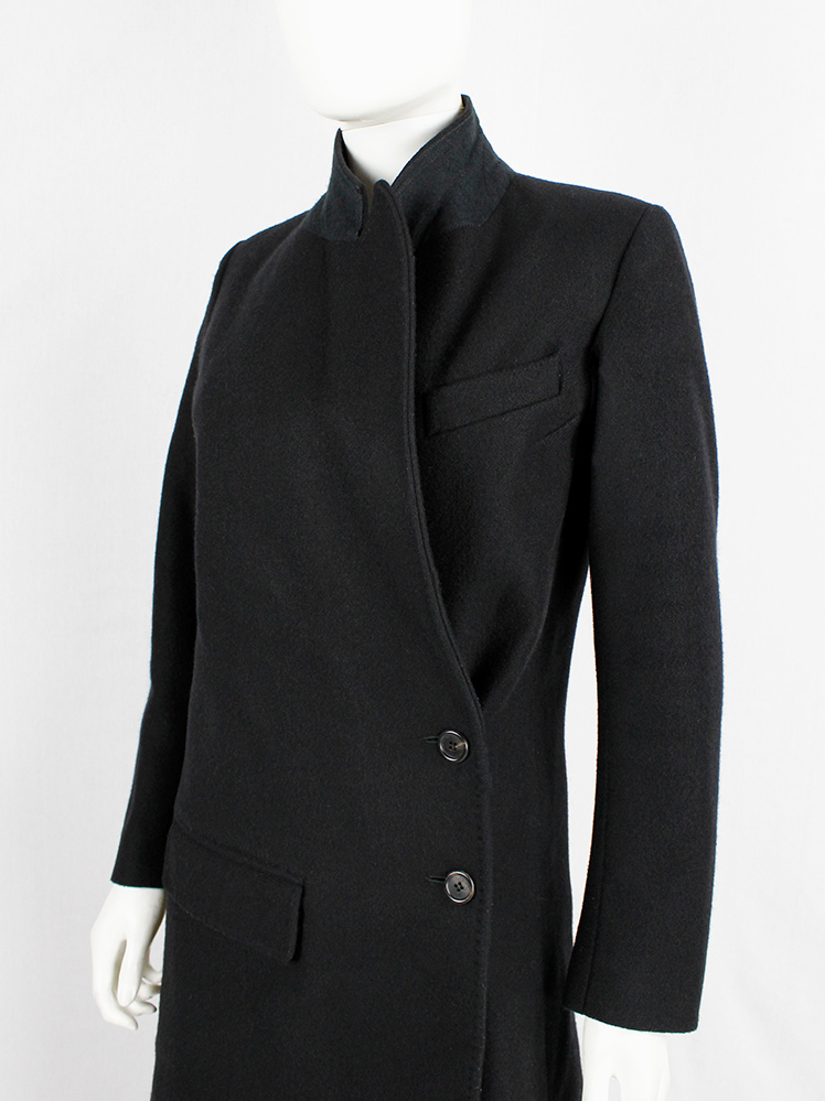 vintage Ann Demeulemeester black long asymmetric coat with overlap front fall 1998 (26)