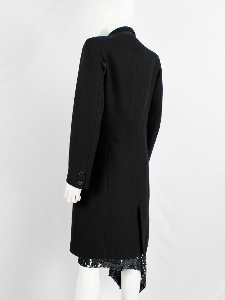 vintage Ann Demeulemeester black long asymmetric coat with overlap front fall 1998 (4)
