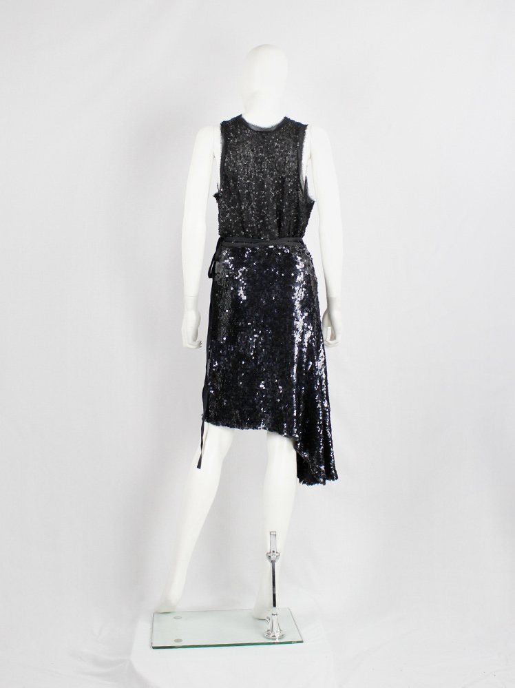 vintage Ann Demeulemeester black wrap skirt covered in sequins with side drape runway fall 2006 (10)