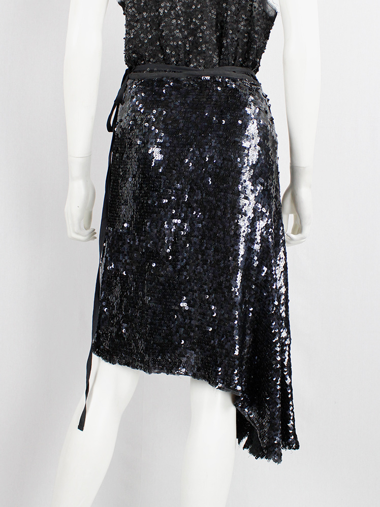 vintage Ann Demeulemeester black wrap skirt covered in sequins with side drape runway fall 2006 (11)