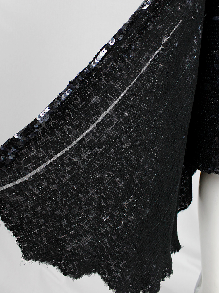 vintage Ann Demeulemeester black wrap skirt covered in sequins with side drape runway fall 2006 (14)