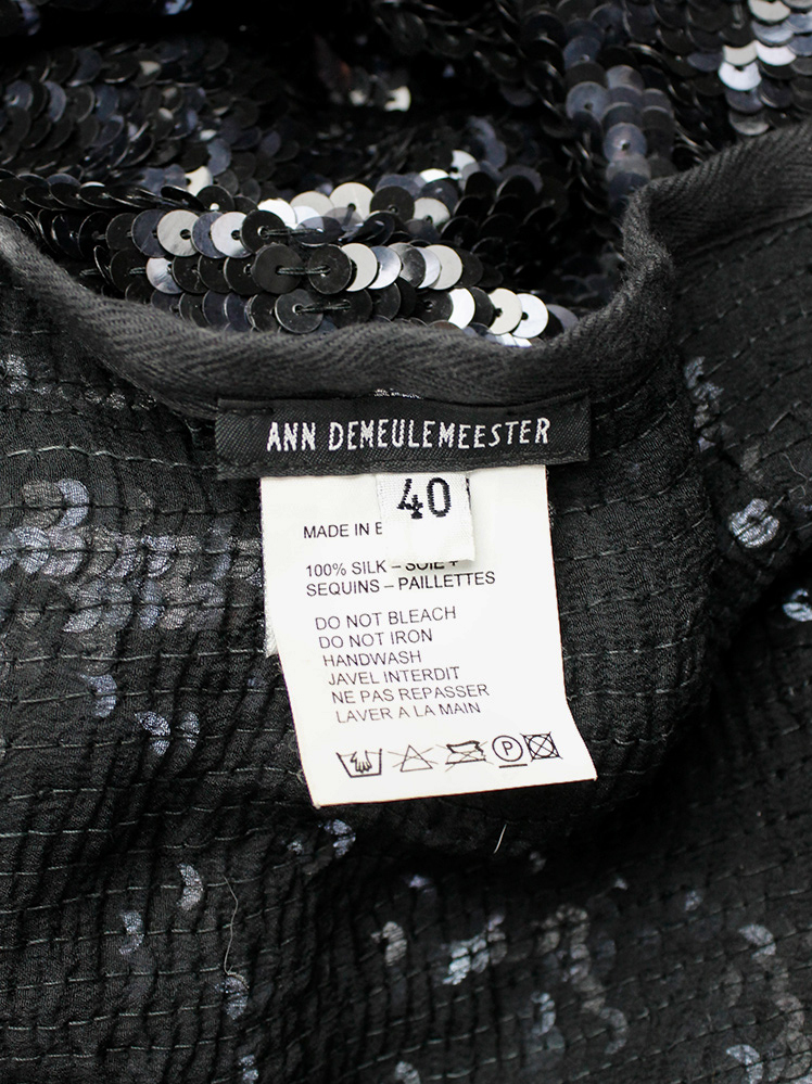 vintage Ann Demeulemeester black wrap skirt covered in sequins with side drape runway fall 2006 (17)