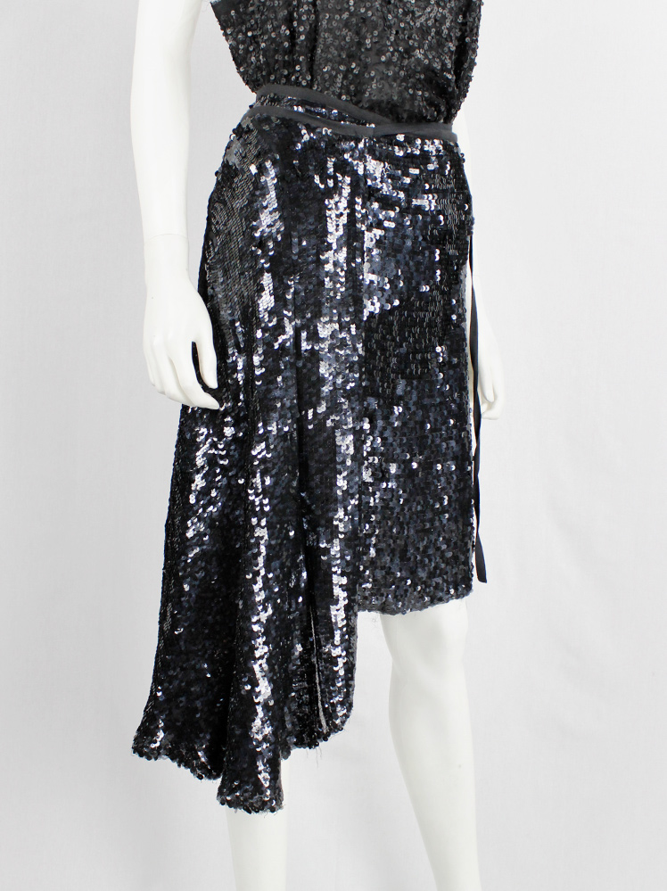 vintage Ann Demeulemeester black wrap skirt covered in sequins with side drape runway fall 2006 (3)
