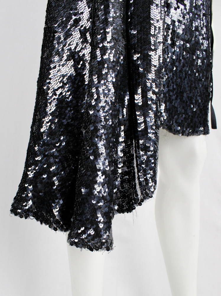 vintage Ann Demeulemeester black wrap skirt covered in sequins with side drape runway fall 2006 (5)