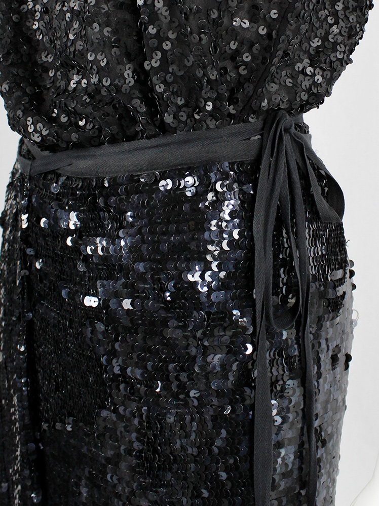 vintage Ann Demeulemeester black wrap skirt covered in sequins with side drape runway fall 2006 (7)