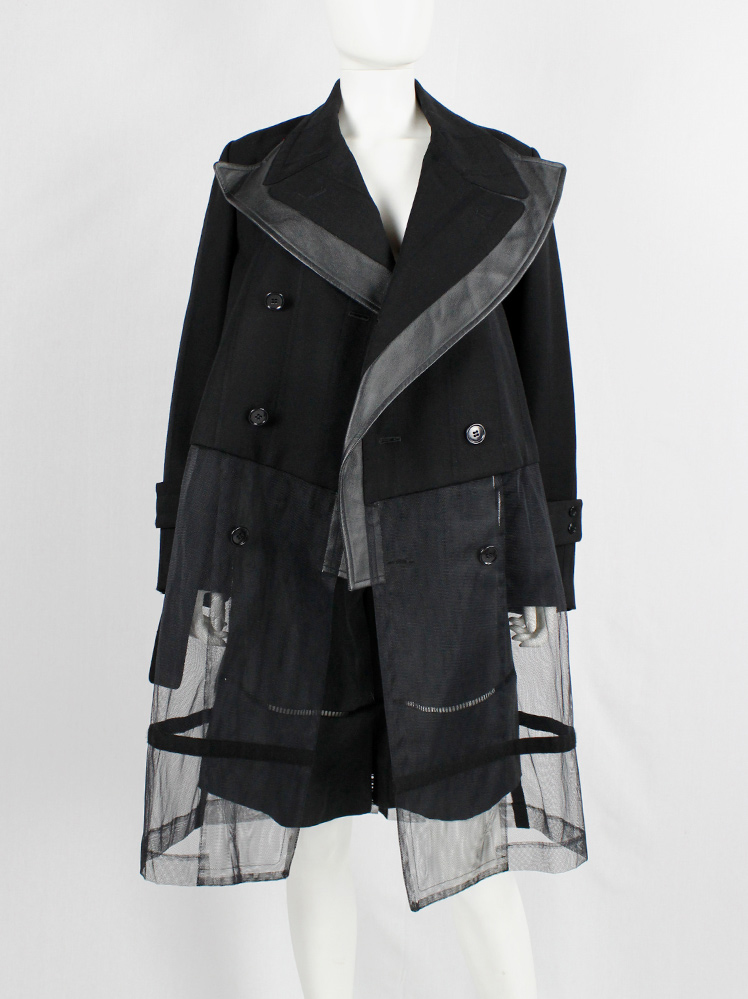 vintage Comme des Garcons black double breasted coat with mesh bottom half fall 2001 (1)