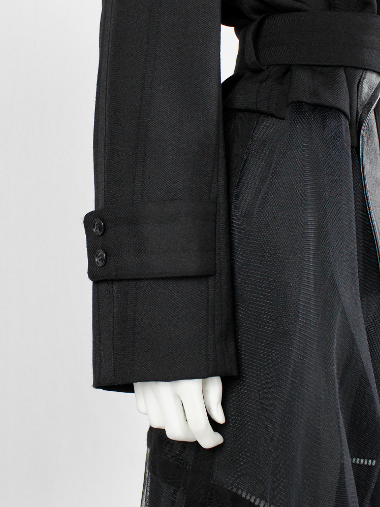 vintage Comme des Garcons black double breasted coat with mesh bottom half fall 2001 (10)