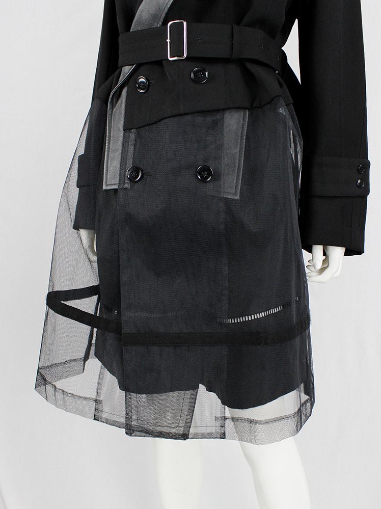 vintage Comme des Garcons black double breasted coat with mesh bottom half fall 2001 (14)