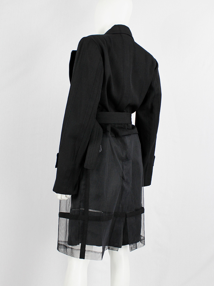vintage Comme des Garcons black double breasted coat with mesh bottom half fall 2001 (16)