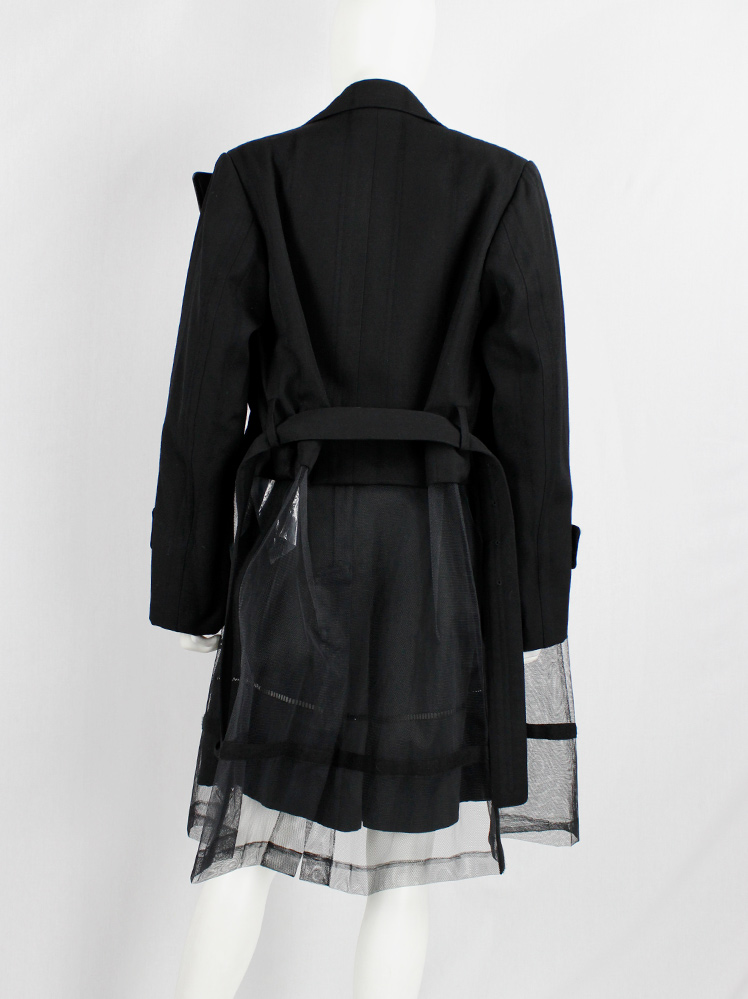 vintage Comme des Garcons black double breasted coat with mesh bottom half fall 2001 (18)