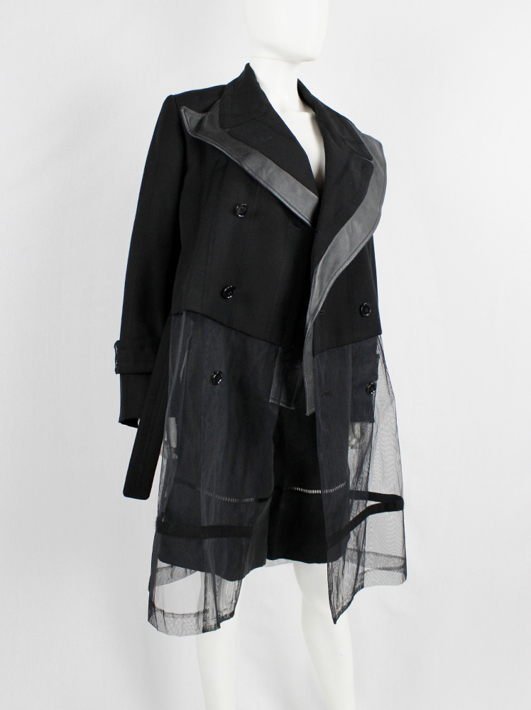 vintage Comme des Garcons black double breasted coat with mesh bottom half fall 2001 (2)