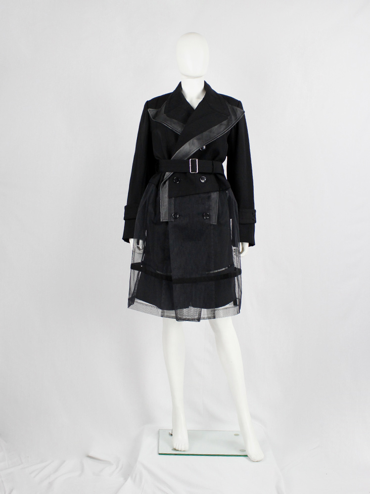 vintage Comme des Garcons black double breasted coat with mesh bottom half fall 2001 (7)