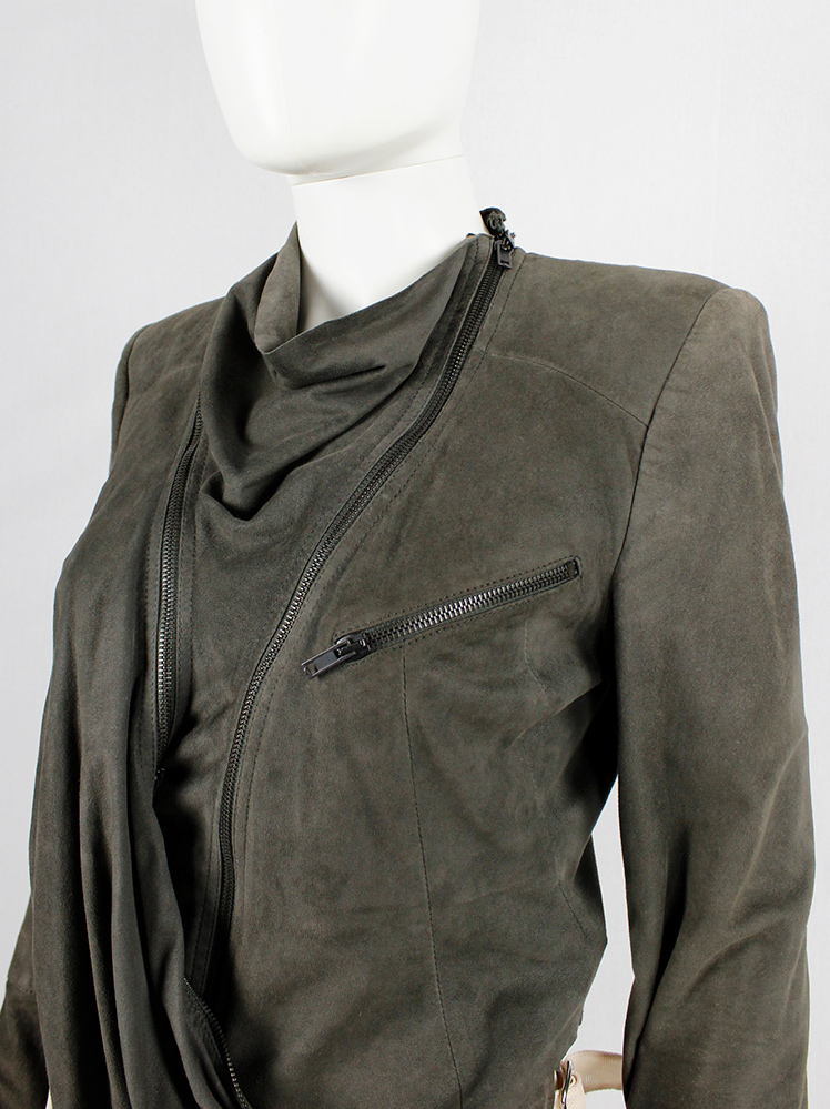 vintage Haider Ackermann grey leather jacket front zipper panel and drape spring 2009 (13)