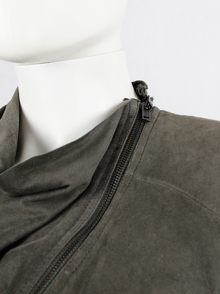 vintage Haider Ackermann grey leather jacket front zipper panel and drape spring 2009 (14)