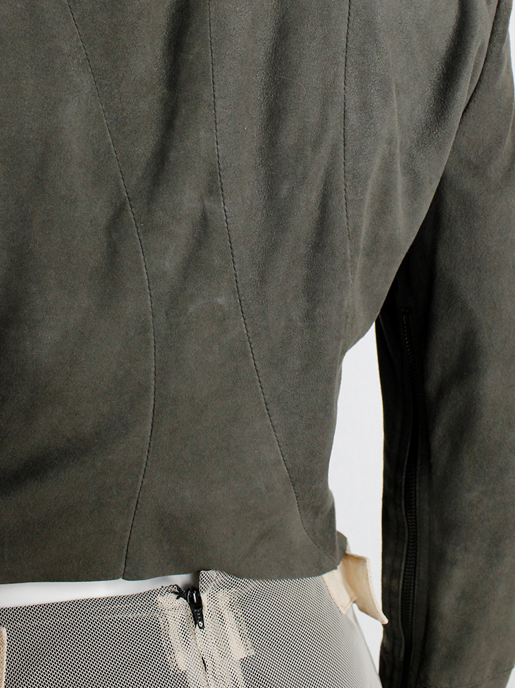 vintage Haider Ackermann grey leather jacket front zipper panel and drape spring 2009 (22)