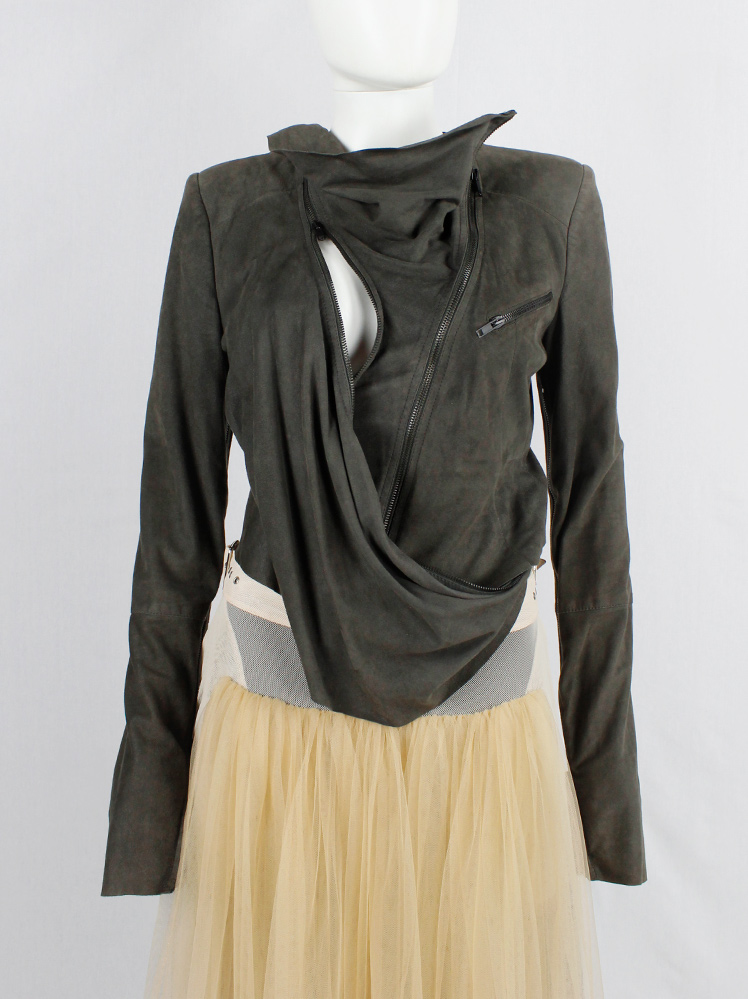 vintage Haider Ackermann grey leather jacket front zipper panel and drape spring 2009 (25)