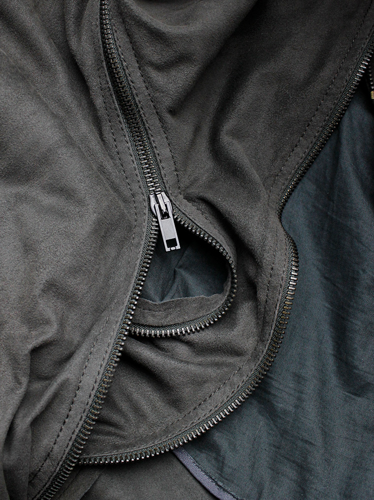 vintage Haider Ackermann grey leather jacket front zipper panel and drape spring 2009 (3)