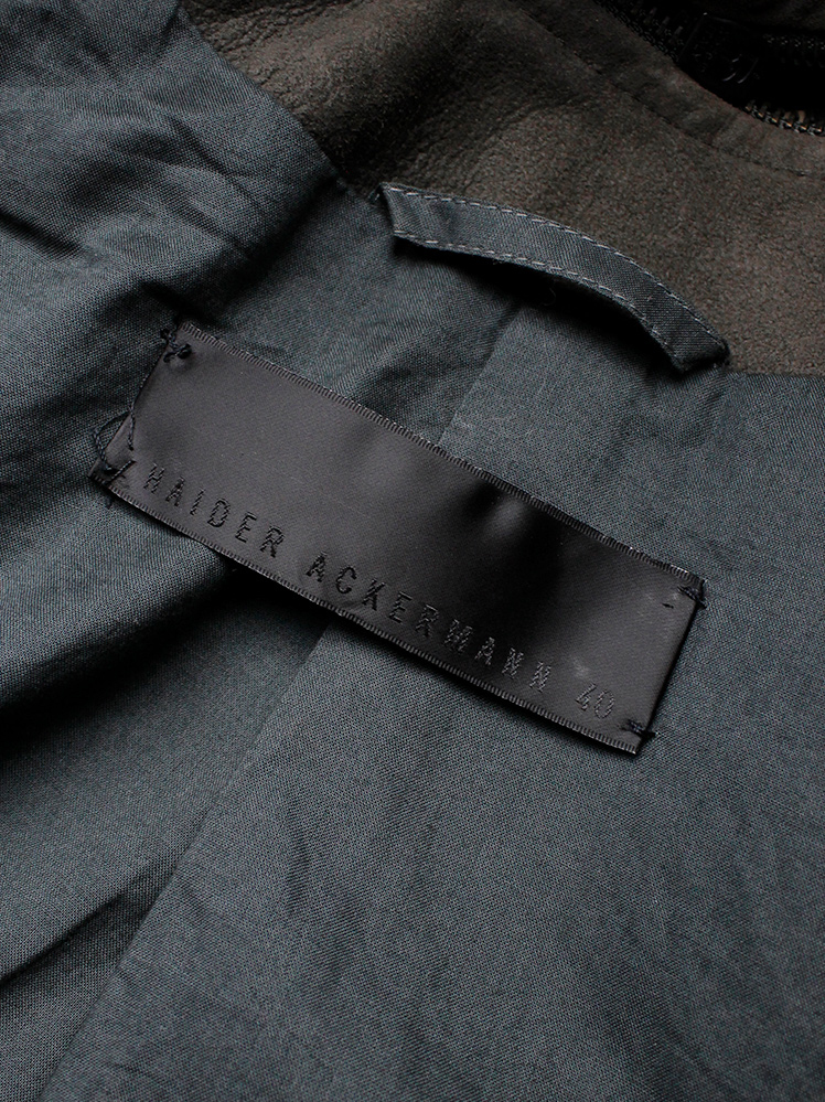 vintage Haider Ackermann grey leather jacket front zipper panel and drape spring 2009 (4)