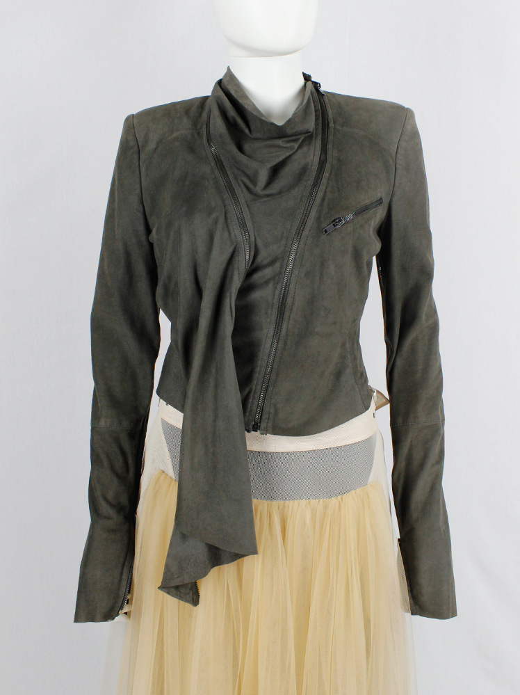vintage Haider Ackermann grey leather jacket front zipper panel and drape spring 2009 (9)