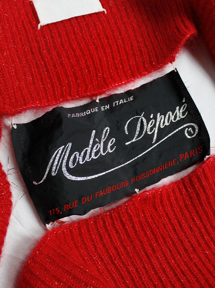 vintage Maison Martin Margiela red knit bolero with oversized Modele depose label fall 2004 (11)