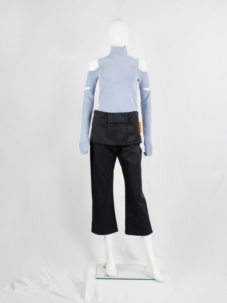 vintage Walter Van Beirendonck W&LT black cropped trousers with apron with pockets fall 1999 (1)