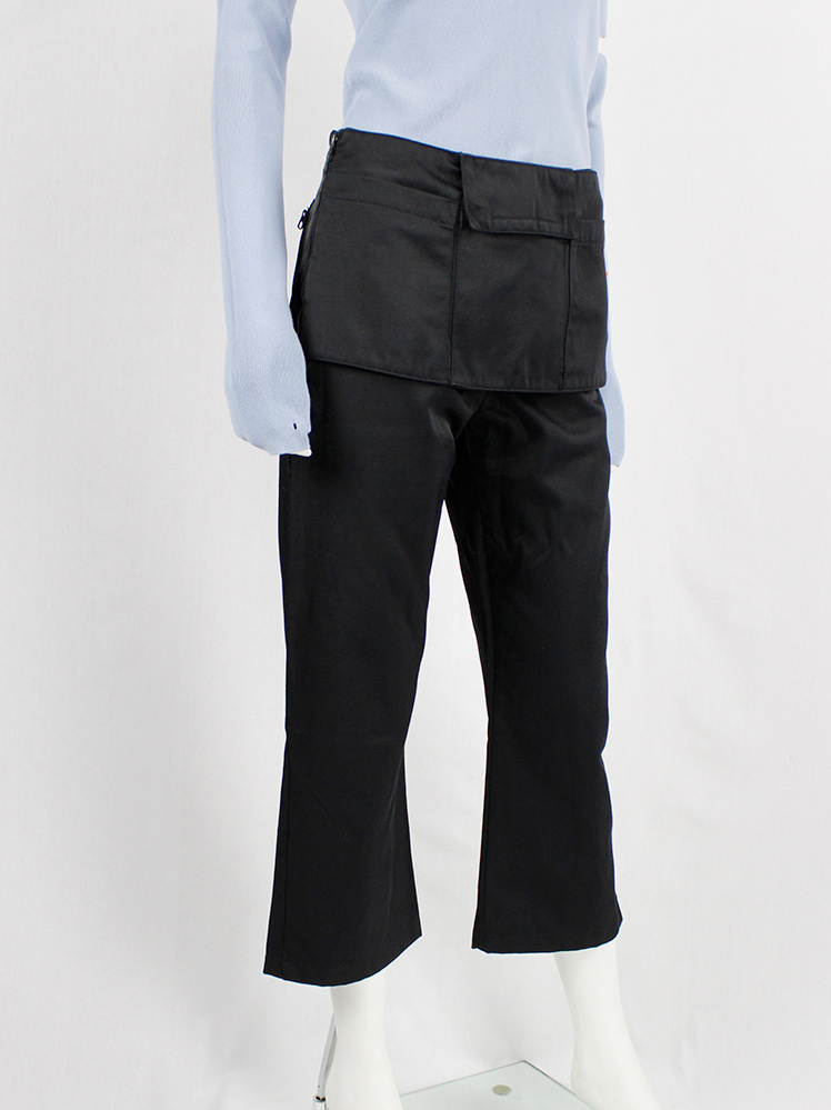 vintage Walter Van Beirendonck W&LT black cropped trousers with apron with pockets fall 1999 (3)