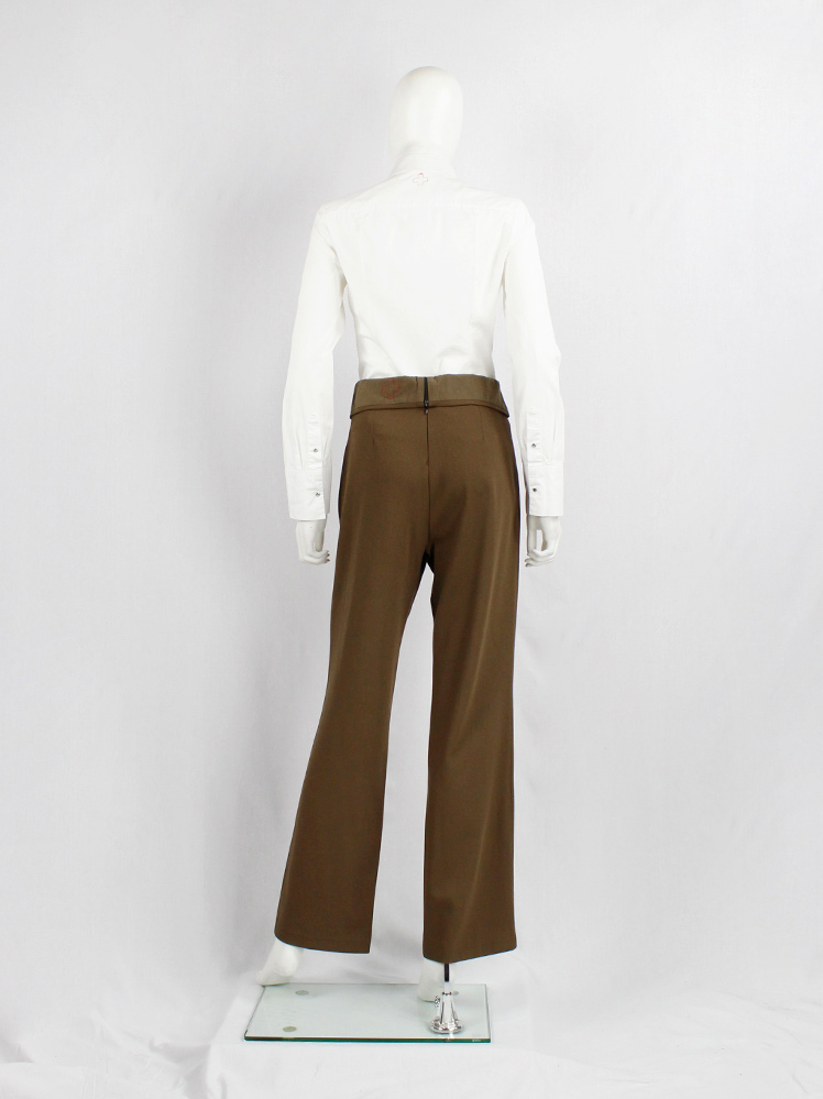 vintage af Vandevorst brown straight trousers with folded over waist fall 1998 (1)