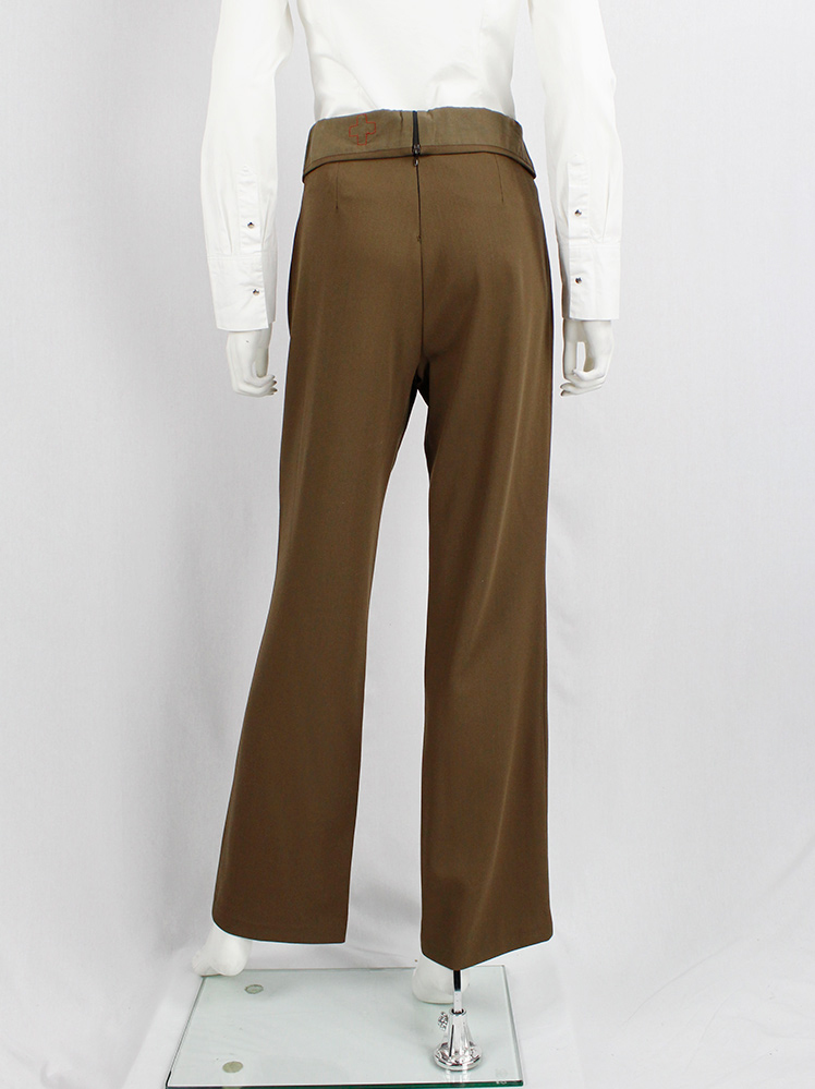 vintage af Vandevorst brown straight trousers with folded over waist fall 1998 (2)