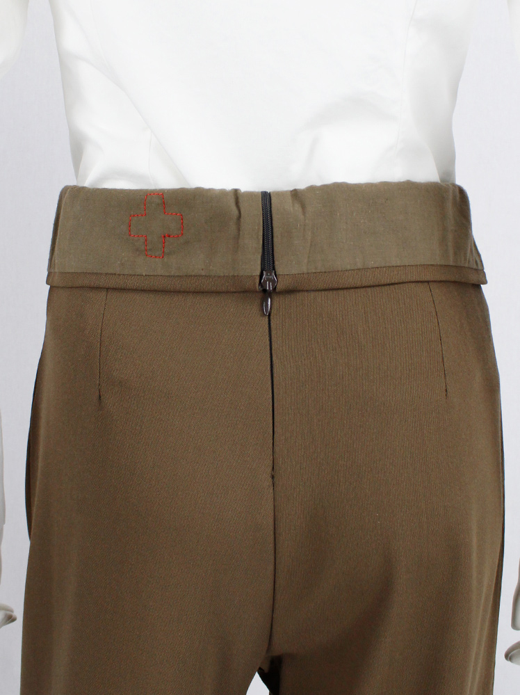vintage af Vandevorst brown straight trousers with folded over waist fall 1998 (3)