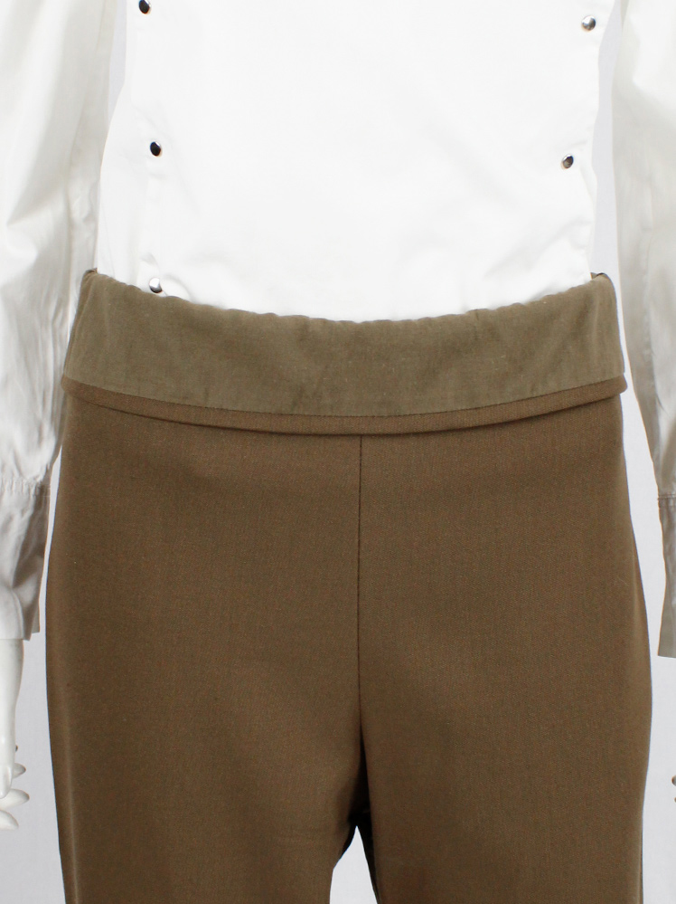 vintage af Vandevorst brown straight trousers with folded over waist fall 1998 (6)