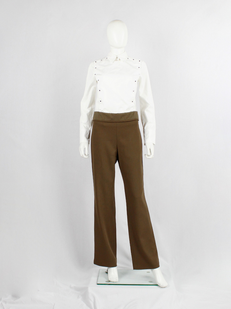 vintage af Vandevorst brown straight trousers with folded over waist fall 1998 (7)