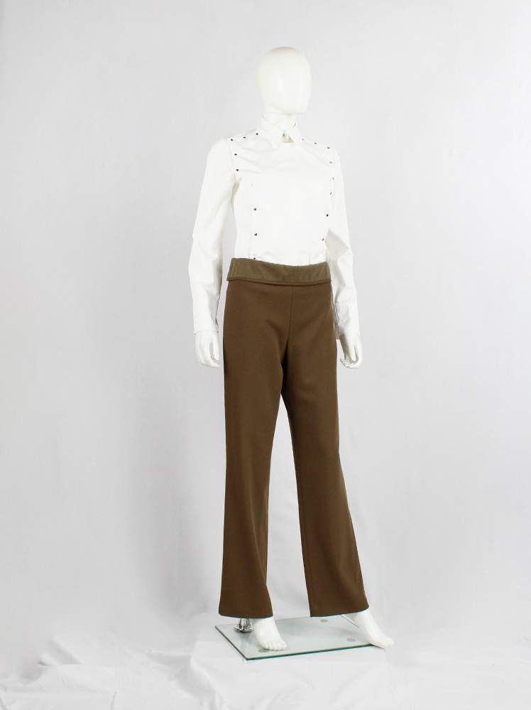 vintage af Vandevorst brown straight trousers with folded over waist fall 1998 (8)