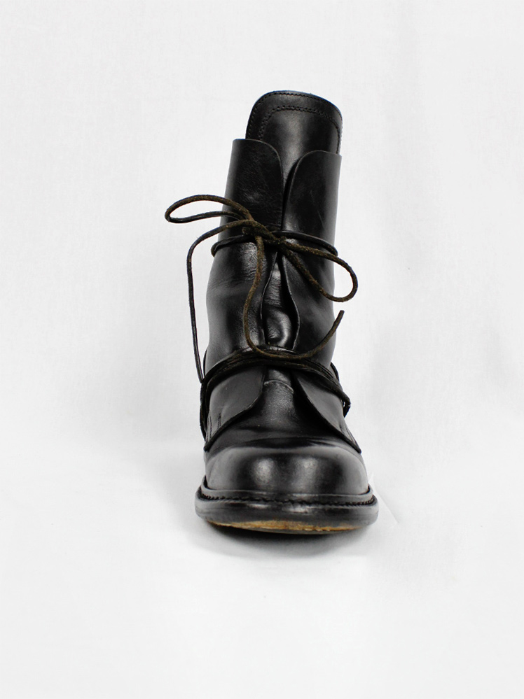 Dirk Bikkembergs black tall boots front wrapped by laces through the soles 1990s (10)