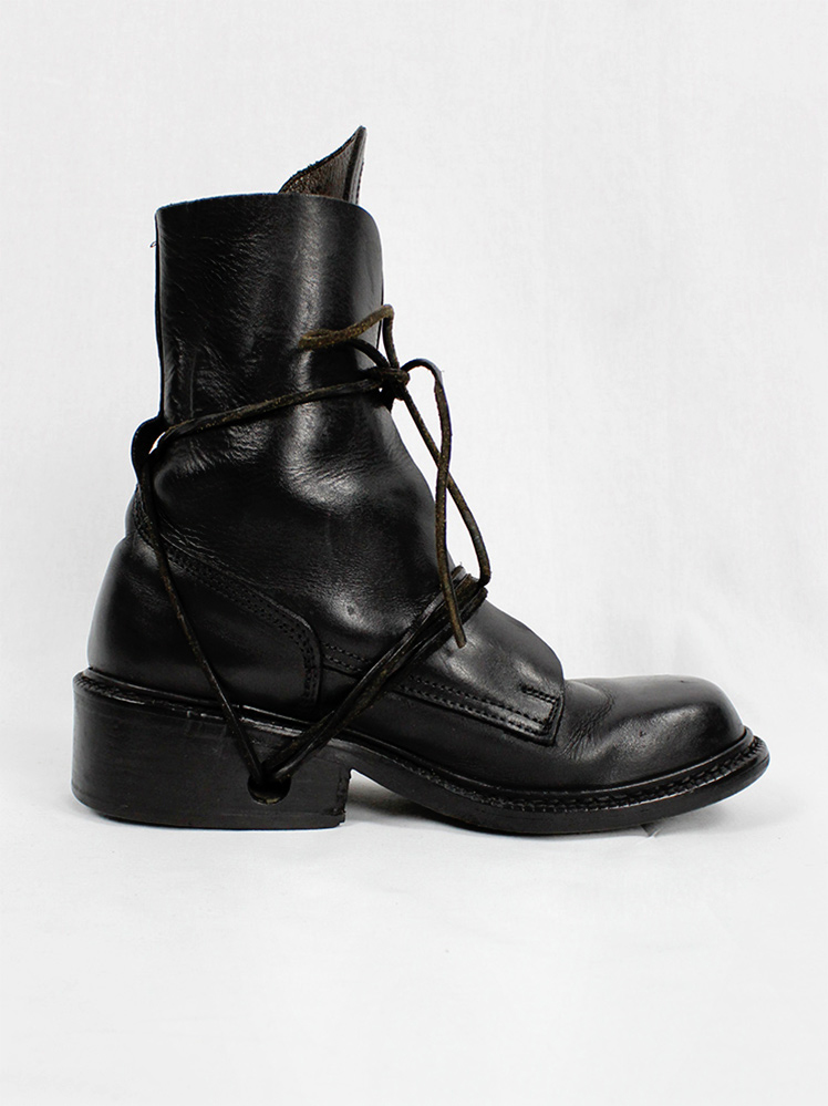 Dirk Bikkembergs black tall boots front wrapped by laces through the soles 1990s (12)