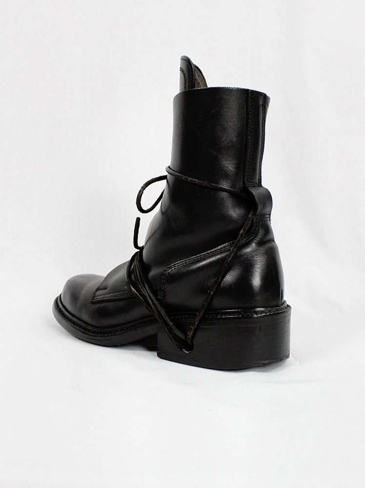 Dirk Bikkembergs black tall boots front wrapped by laces through the soles 1990s (15)