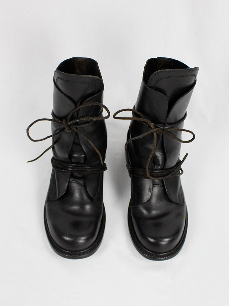 Dirk Bikkembergs black tall boots front wrapped by laces through the soles 1990s (2)