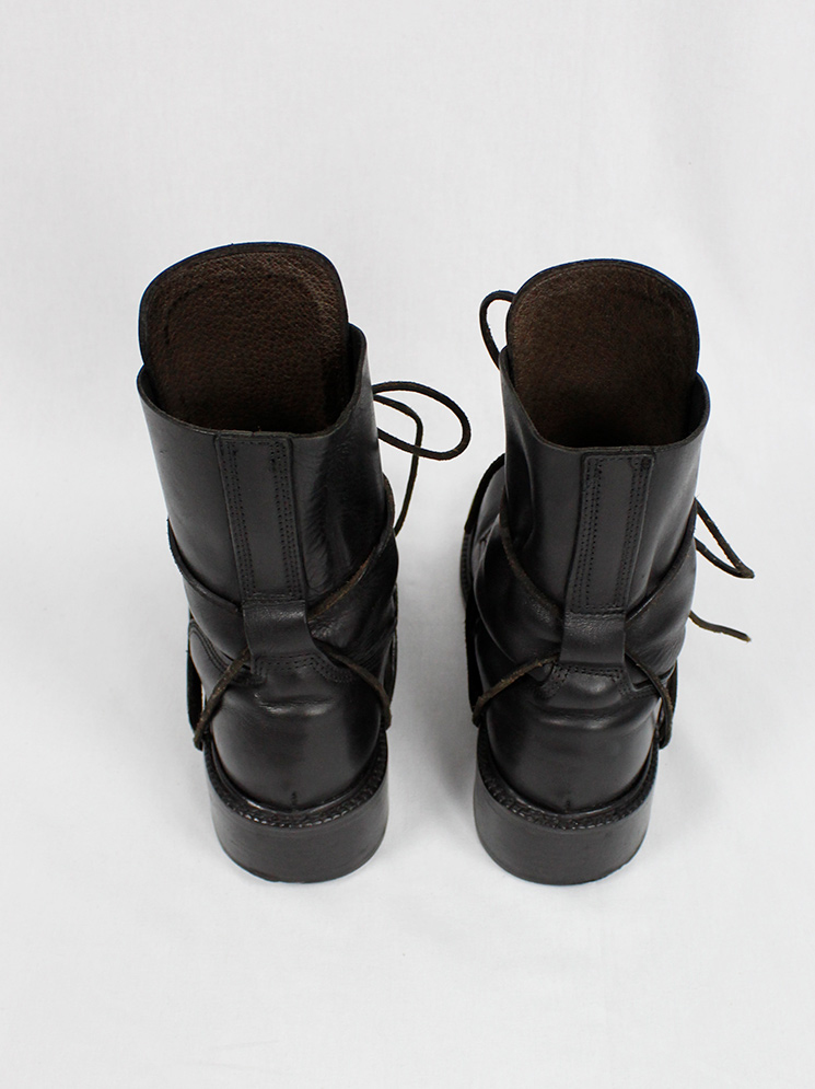 Dirk Bikkembergs black tall boots front wrapped by laces through the soles 1990s (3)
