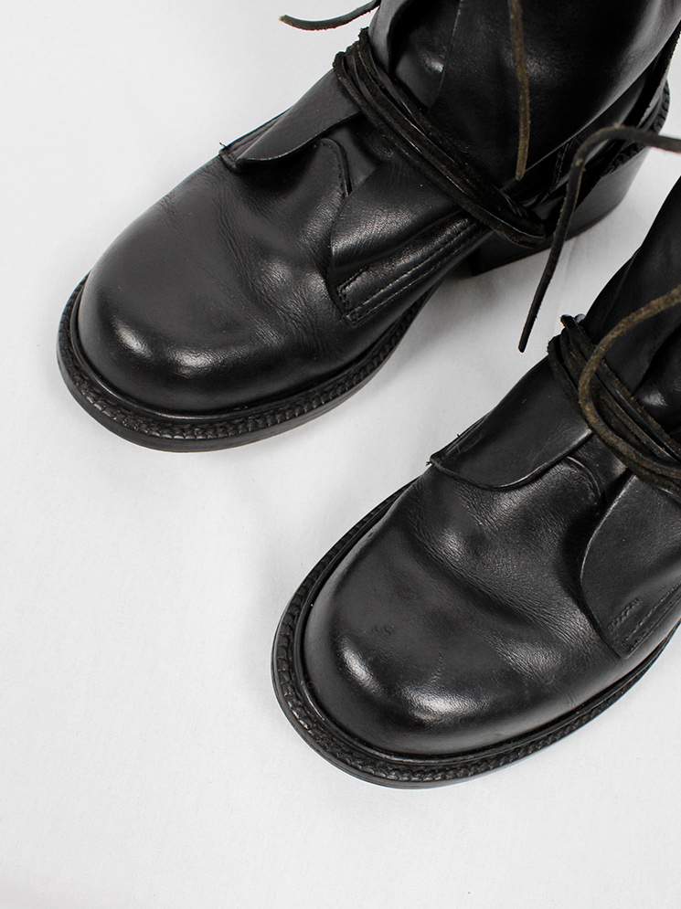 Dirk Bikkembergs black tall boots front wrapped by laces through the soles 1990s (4)