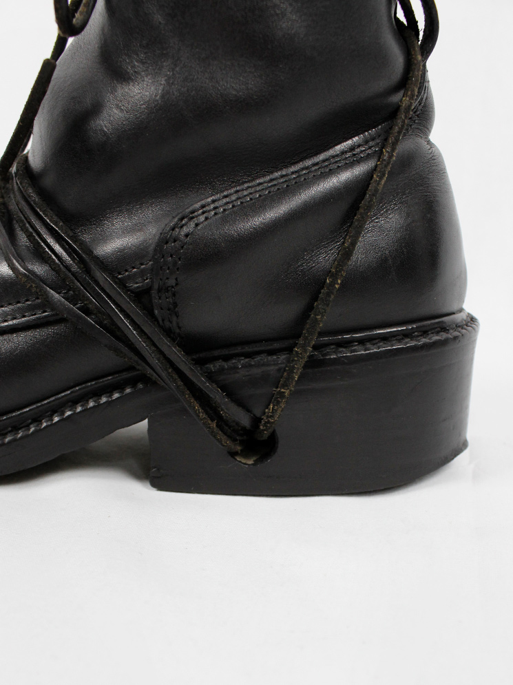 Dirk Bikkembergs black tall boots front wrapped by laces through the soles 1990s (6)