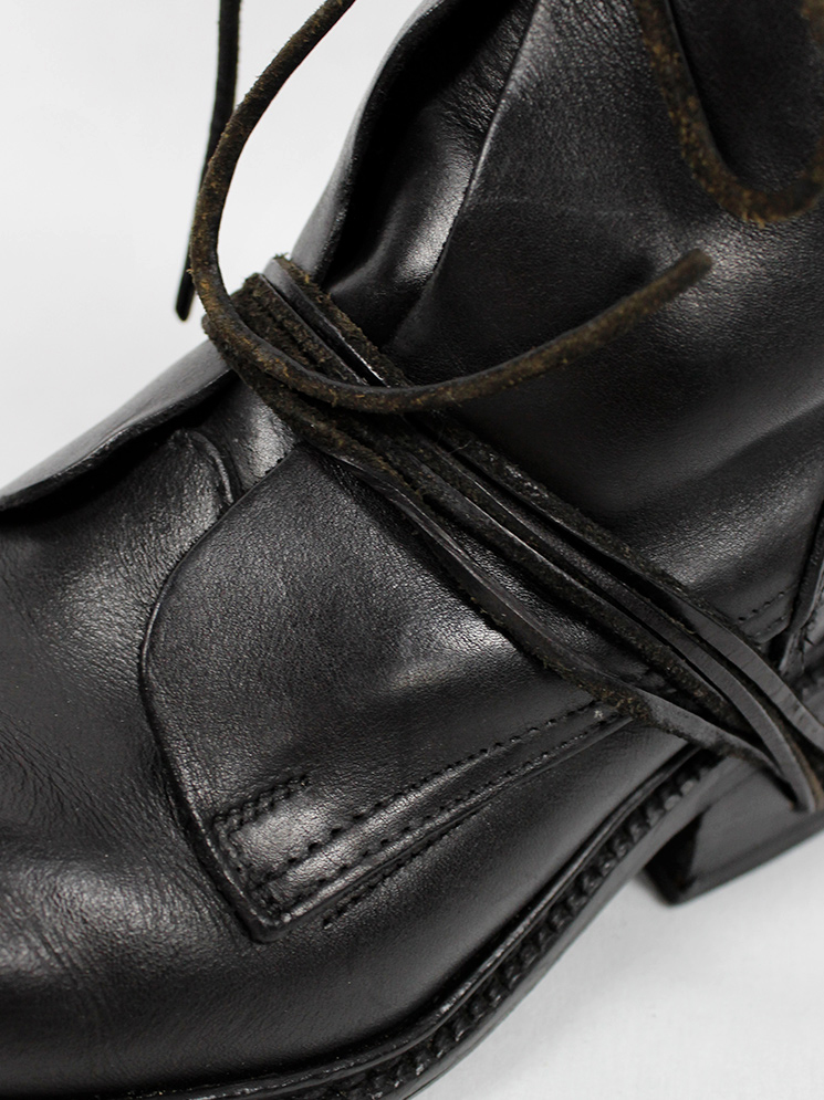Dirk Bikkembergs black tall boots front wrapped by laces through the soles 1990s (7)