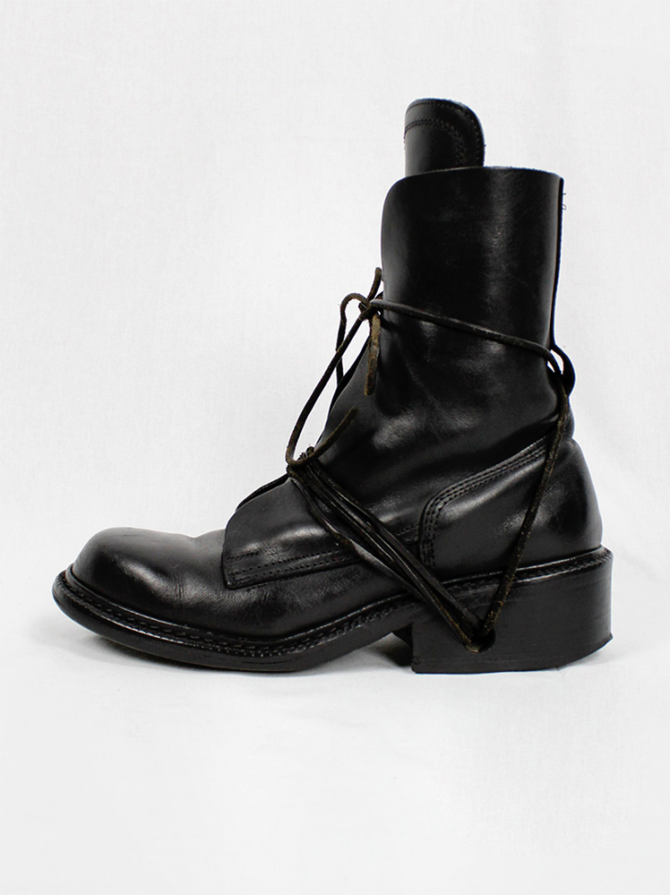 Dirk Bikkembergs black tall boots front wrapped by laces through the soles 1990s (8)