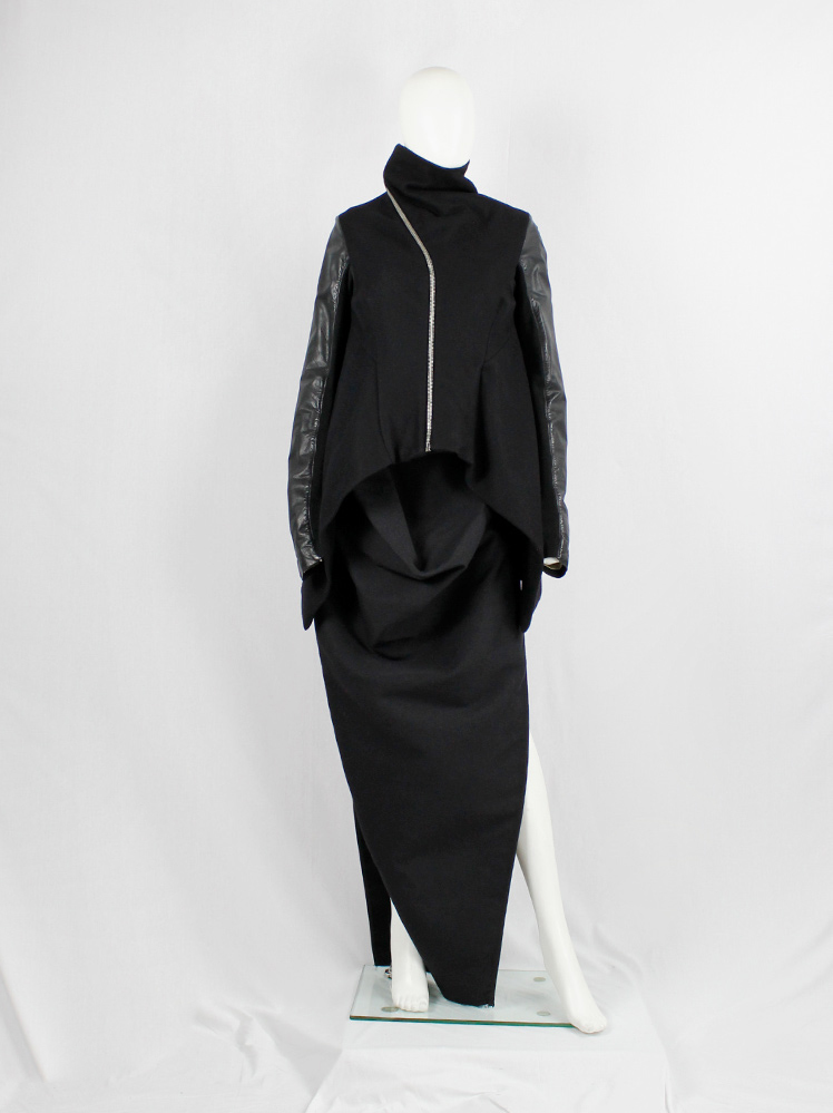 Rick Owens CRUST black winged jacket with leather sleeves and curved zipper fall 2009 (10)
