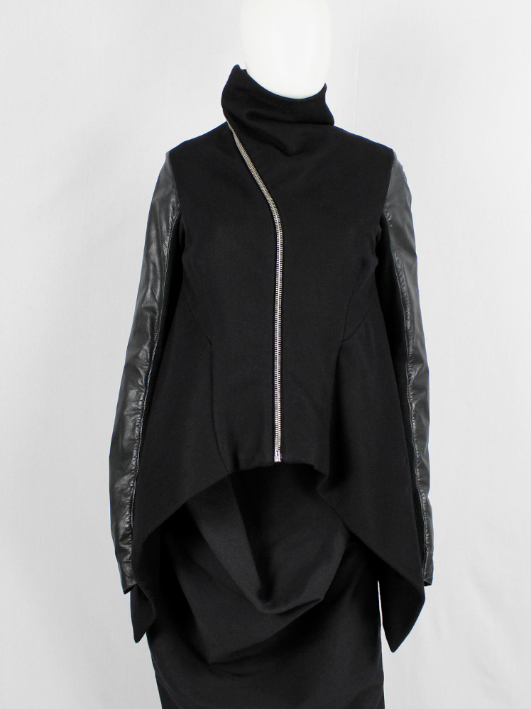 Rick Owens CRUST black winged jacket with leather sleeves and curved zipper fall 2009 (11)