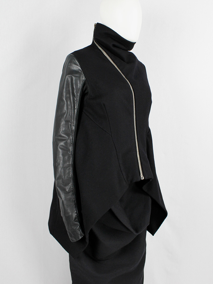Rick Owens CRUST black winged jacket with leather sleeves and curved zipper fall 2009 (14)