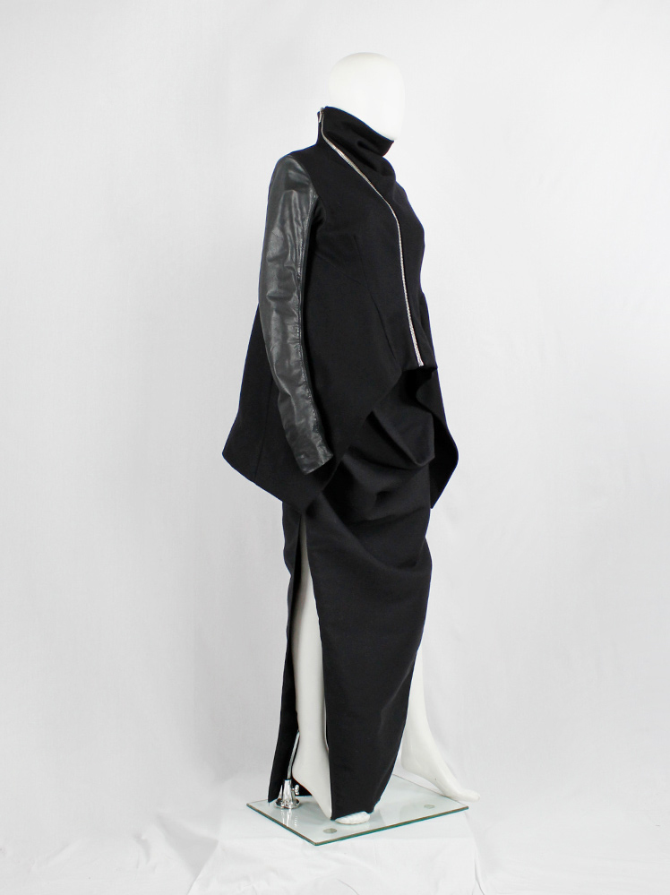 Rick Owens CRUST black winged jacket with leather sleeves and curved zipper fall 2009 (15)